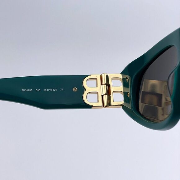  Balenciaga BB0095S 005 Sunglasses Green Gold Logo Cat Eye Women